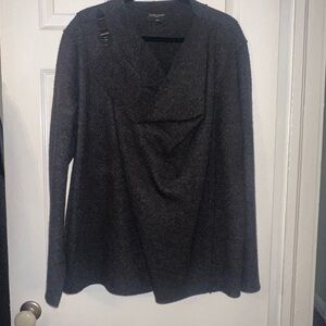 Eileen Fisher Grey Wool Sweater with Leather Buckle